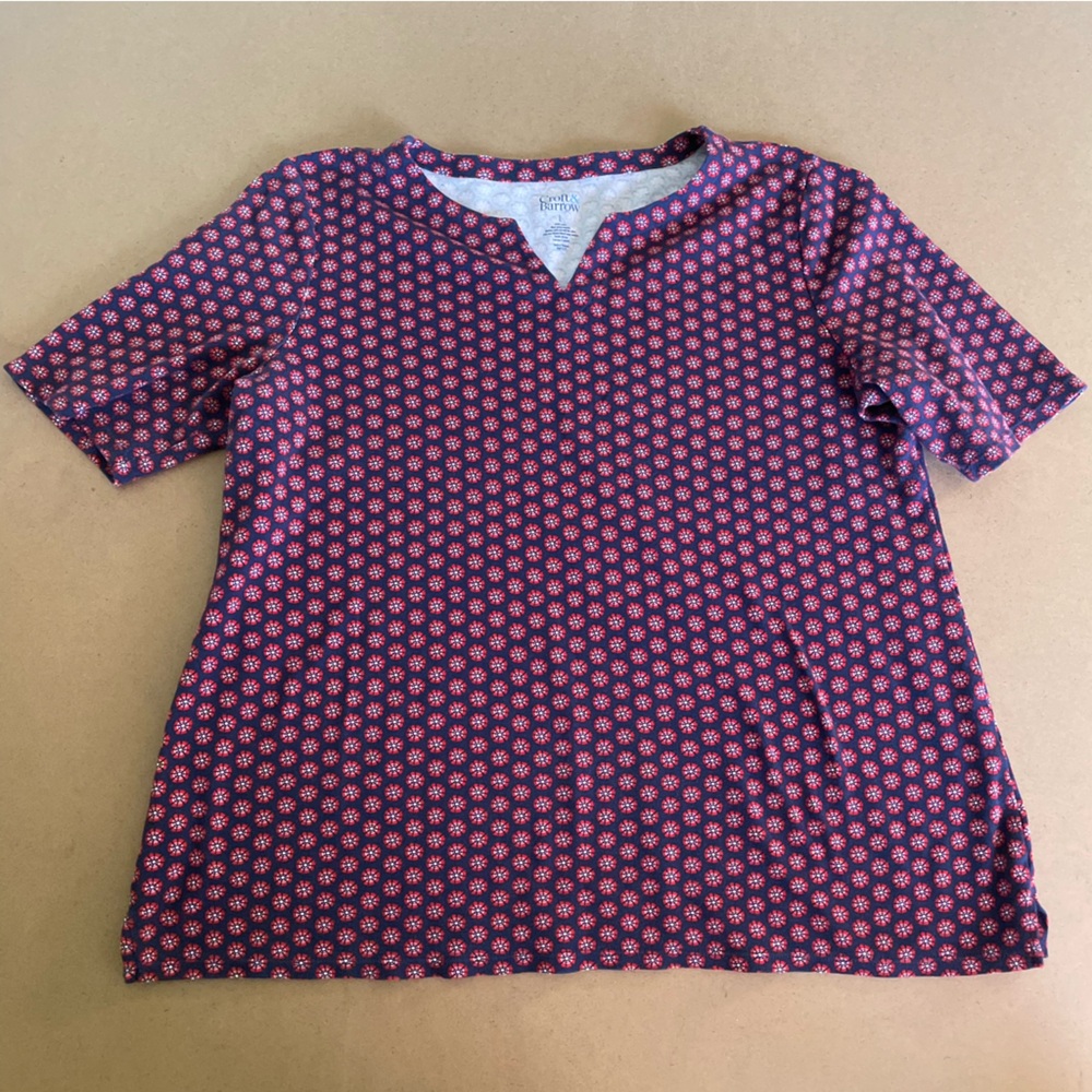 Croft & Barrow Floral Patterned Cotton V-neck Short Sleeve Blouse